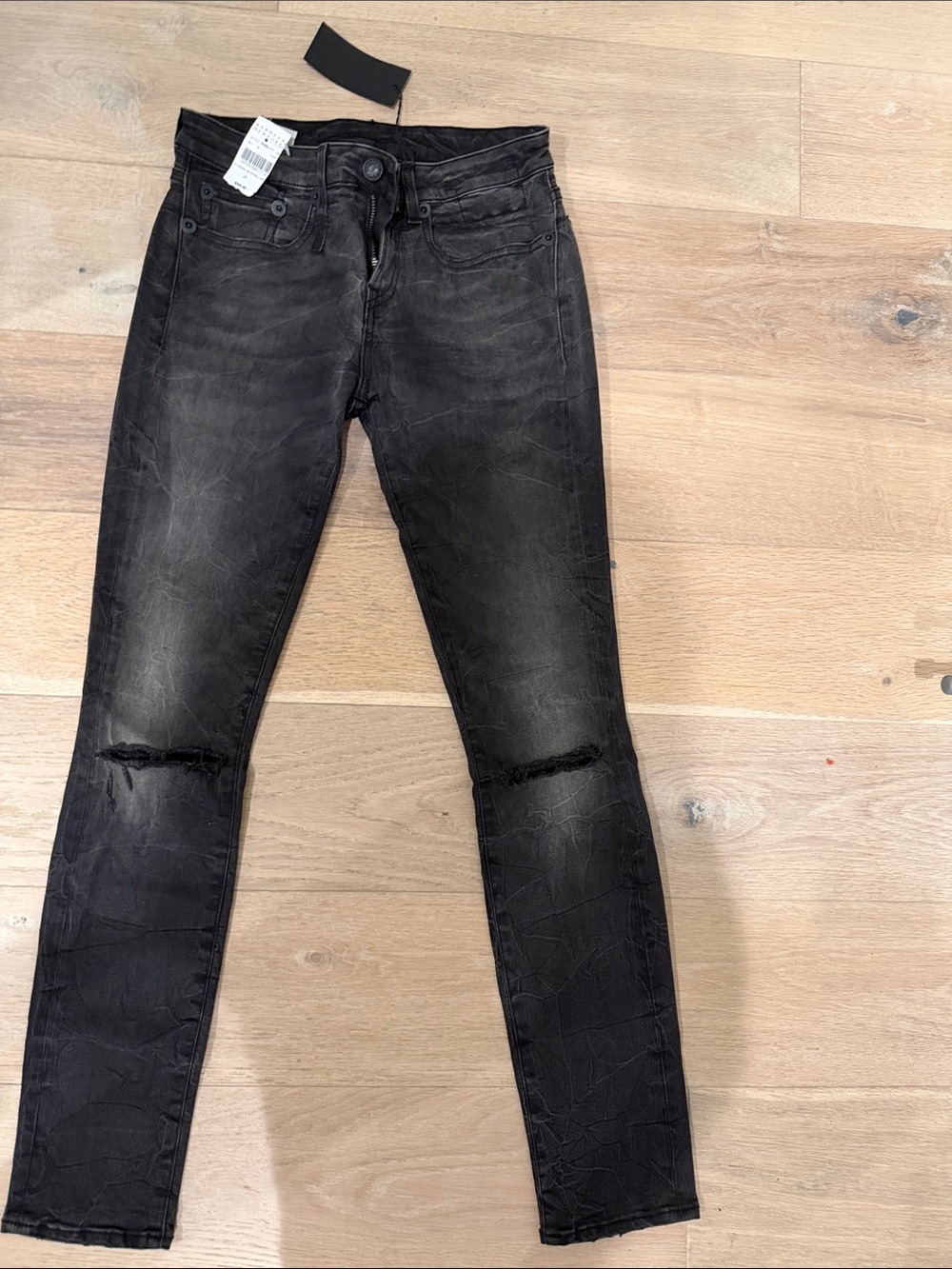 R13 Women's Washed Black Distressed Skinny Jeans